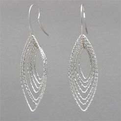 Azur Silver Shimmering Pointed Oval Earrings