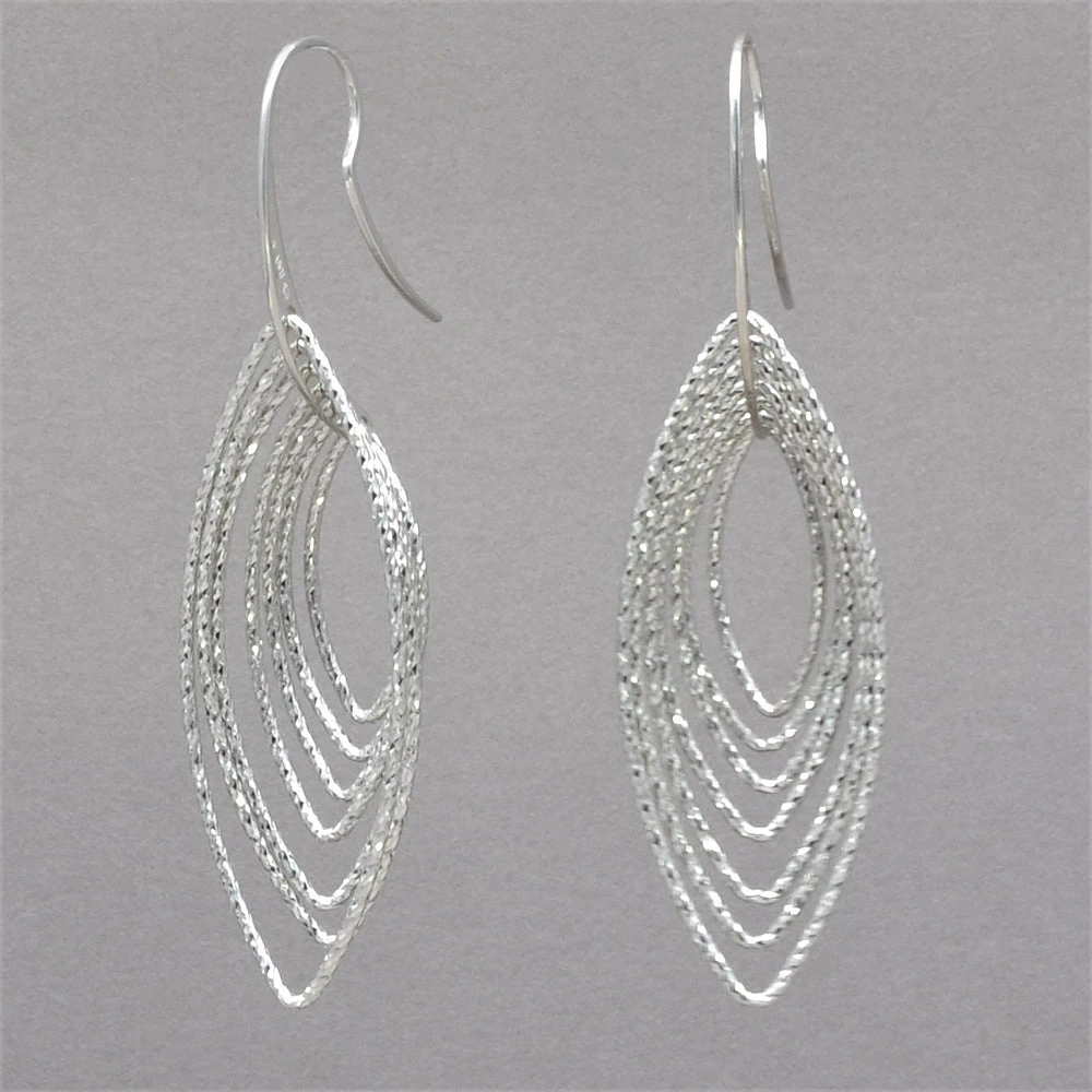 Azur Silver Shimmering Pointed Oval Earrings 3 Azur Silver Shimmering Pointed Oval Earrings