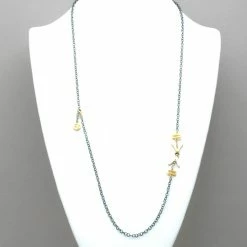 Arlee Kasselman Arlee V And Rectangle Oxidized Silver And Gold Necklace