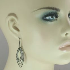 Azur Black And Silver Shimmering Pointed Oval Earrings