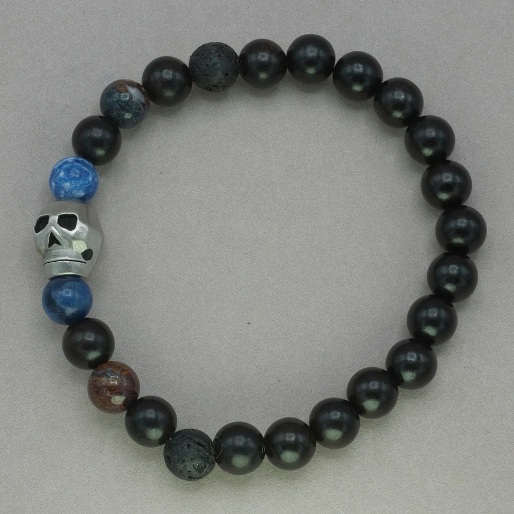 Italgem Steel Bracelets Italgem Skull With Lava Onyx And Lapis Bead Bracelet 3 Italgem Steel Bracelets Italgem Skull With Lava Onyx And Lapis Bead Bracelet