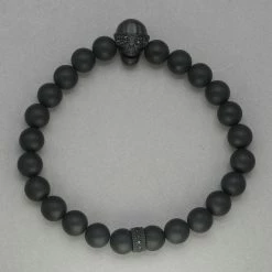 Italgem Steel Italgem Skull With Sunglasses And Onyx Bead Bracelet