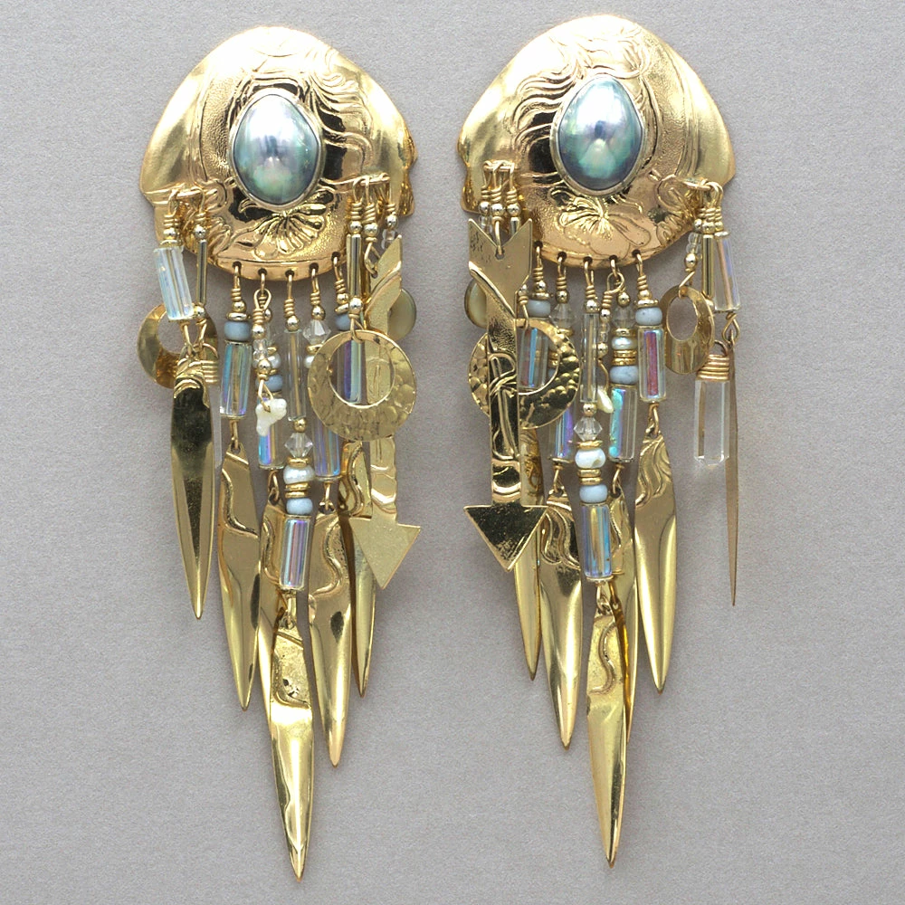 Tabra Vintage 14k Gold Fill Grey Osmeña Pearl Earrings 3 Tabra Vintage 14k Gold Fill Grey Osmeña Pearl Earrings