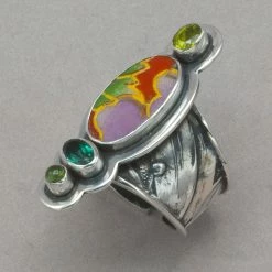 Tabra Chinese Pottery With Peridot And Tourmaline Ring