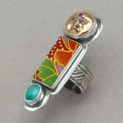 Tabra Bronze Face With Chinese Pottery Ring Rings