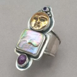 Rings Tabra Bronze Face And Abalone Ring