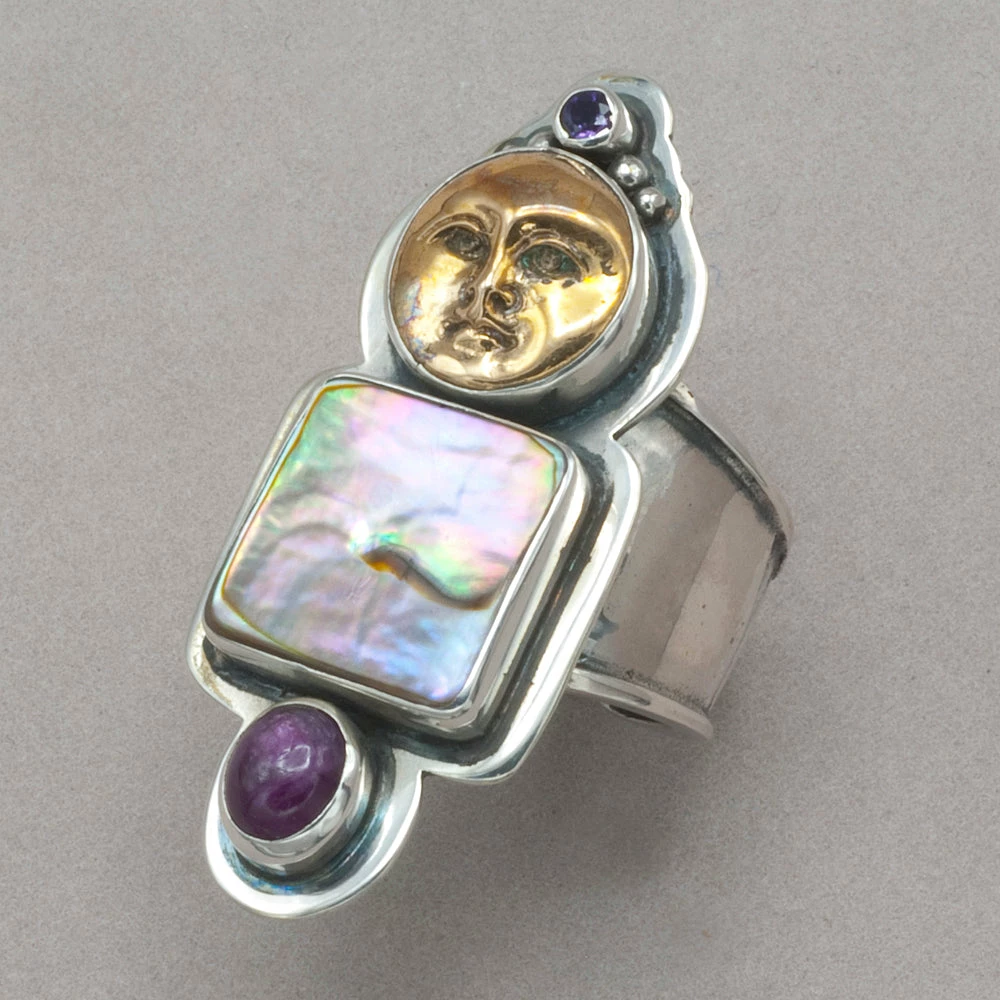 Rings Tabra Bronze Face And Abalone Ring 3 Rings Tabra Bronze Face And Abalone Ring