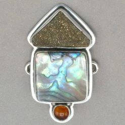 Tabra Pyrite, Abalone And Amber Charm Charms