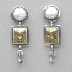 Tabra Freshwater Pearl And Bronze Cat Face Earrings