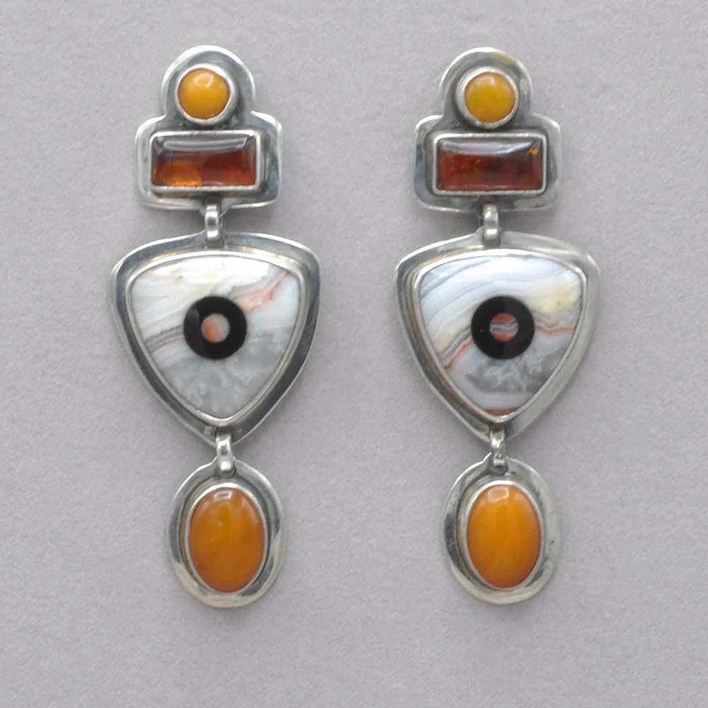 Tabra Amber And Agate Inlay Earrings 3 Tabra Amber And Agate Inlay Earrings