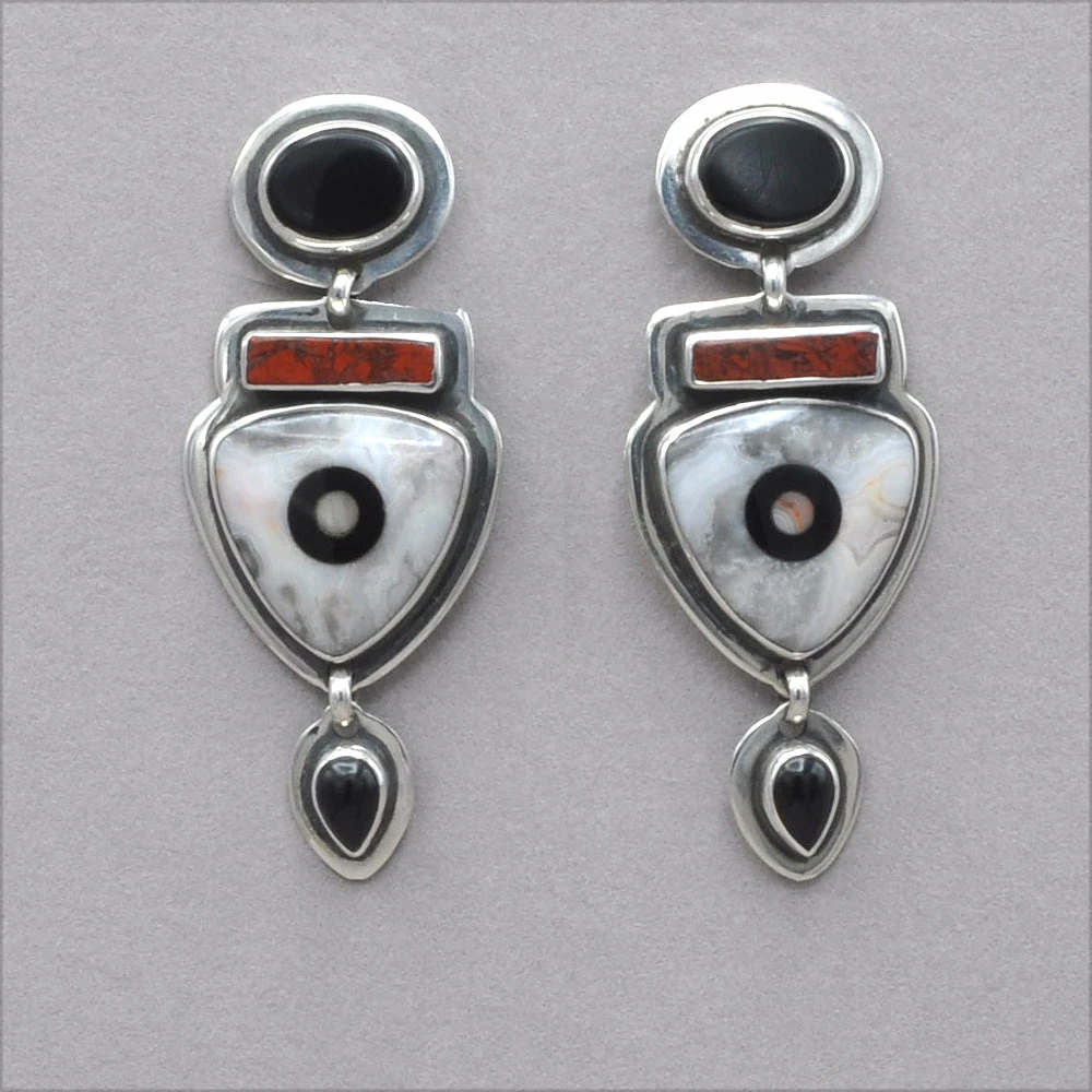 Tabra Onyx With Jasper And Agate Inlay Earrings 3 Tabra Onyx With Jasper And Agate Inlay Earrings
