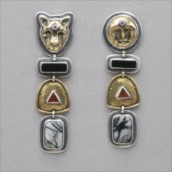 Tabra Jaguar And Moon With Chinese Writing Stone Drop Earrings