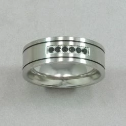 Italgem Steel Italgem Stainless Steel With Black CZ And Black Enamel Ring