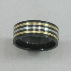 Italgem Steel Rings Italgem Black, Yellow And White IP Stainless Steel Ring