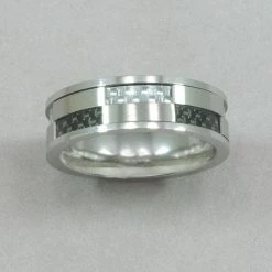 Italgem Steel Italgem Stainless Steel Black And White Carbon-Fiber Ring