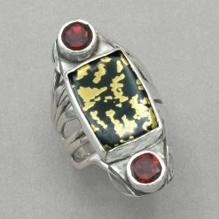 Jim Kelly Black Jade With Gold And Garnets Ring Rings