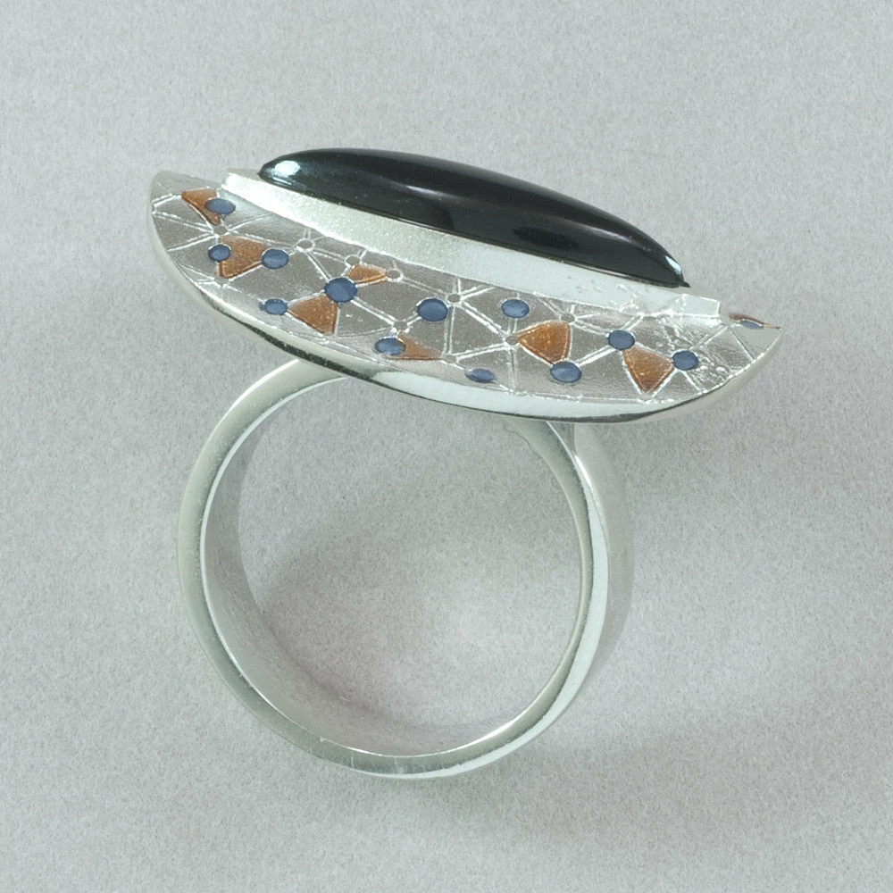 Rings Daniel Vior Citos Ring - Onyx And Blue And Orange Enamel 4 Rings Daniel Vior Citos Ring - Onyx And Blue And Orange Enamel