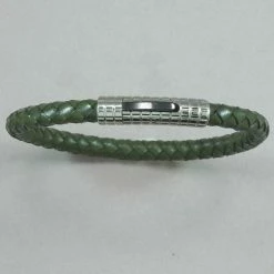 Italgem Steel Italgem Green Leather With Stainless Steel Bracelet Bracelets