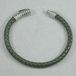 Italgem Steel Italgem Green Leather With Stainless Steel Bracelet Bracelets