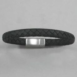 Italgem Steel Italgem Black Leather With Matte Stainless Steel Bracelet