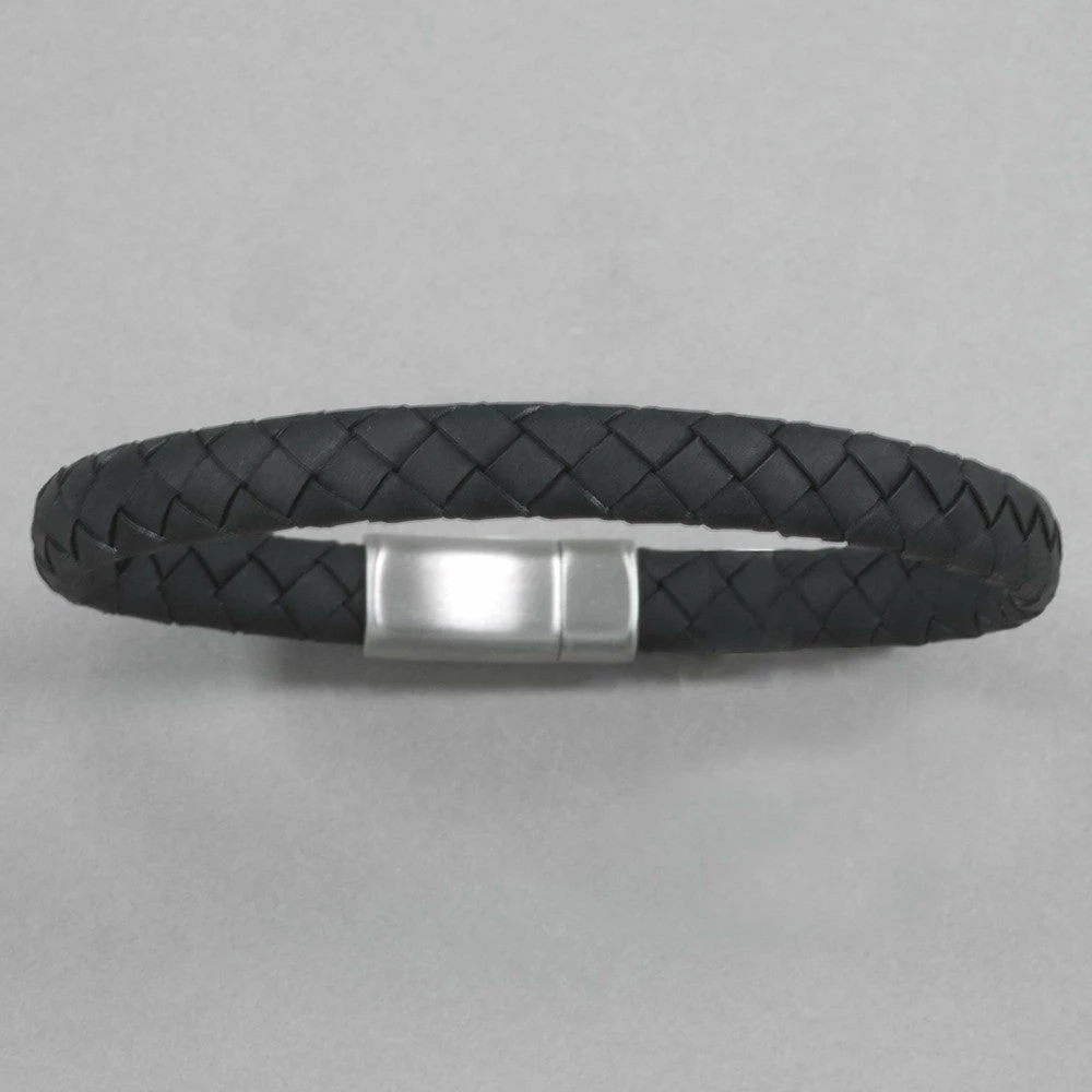 Italgem Steel Italgem Black Leather With Matte Stainless Steel Bracelet 3 Italgem Steel Italgem Black Leather With Matte Stainless Steel Bracelet