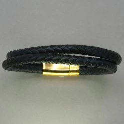 Italgem Steel Italgem Black Leather 2-Strand Bracelet
