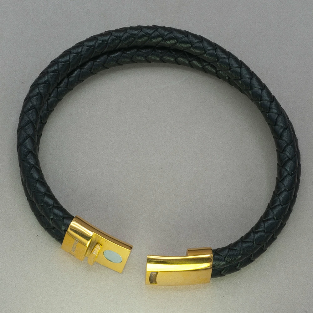 Italgem Steel Italgem Black Leather 2-Strand Bracelet 4 Italgem Steel Italgem Black Leather 2-Strand Bracelet