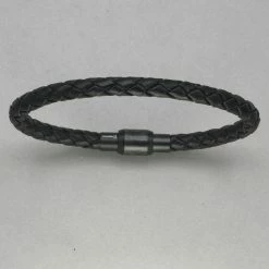 Italgem Steel Italgem Black Leather Bracelet Bracelets
