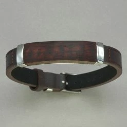 Italgem Steel Italgem Wood ID Brown Leather Bracelet Bracelets