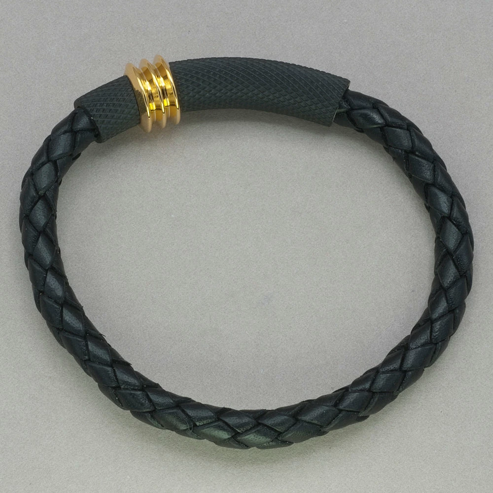 Italgem Steel Italgem Black Leather With Gold IP Stainless Steel Bracelet Bracelets 3 Italgem Steel Italgem Black Leather With Gold IP Stainless Steel Bracelet Bracelets