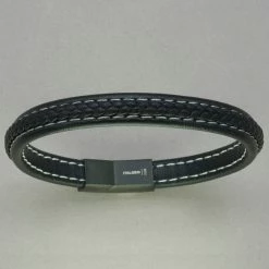 Italgem Steel Italgem Black Leather Bracelet