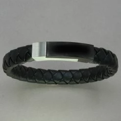 Italgem Steel Italgem Black Leather With Black IP Stainless Steel Clasp Bracelet