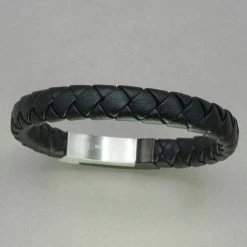 Italgem Steel Italgem Black Leather With Black IP Stainless Steel Clasp Bracelet