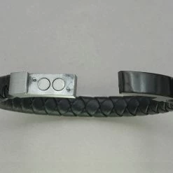 Italgem Steel Italgem Black Leather With Black IP Stainless Steel Clasp Bracelet