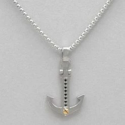 Italgem Steel Italgem Black CZ Anchor Necklace Necklaces