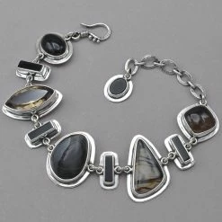 Tabra Onyx, Psilomelane, Chinese Writing Stone And Smoky Quartz Bracelet