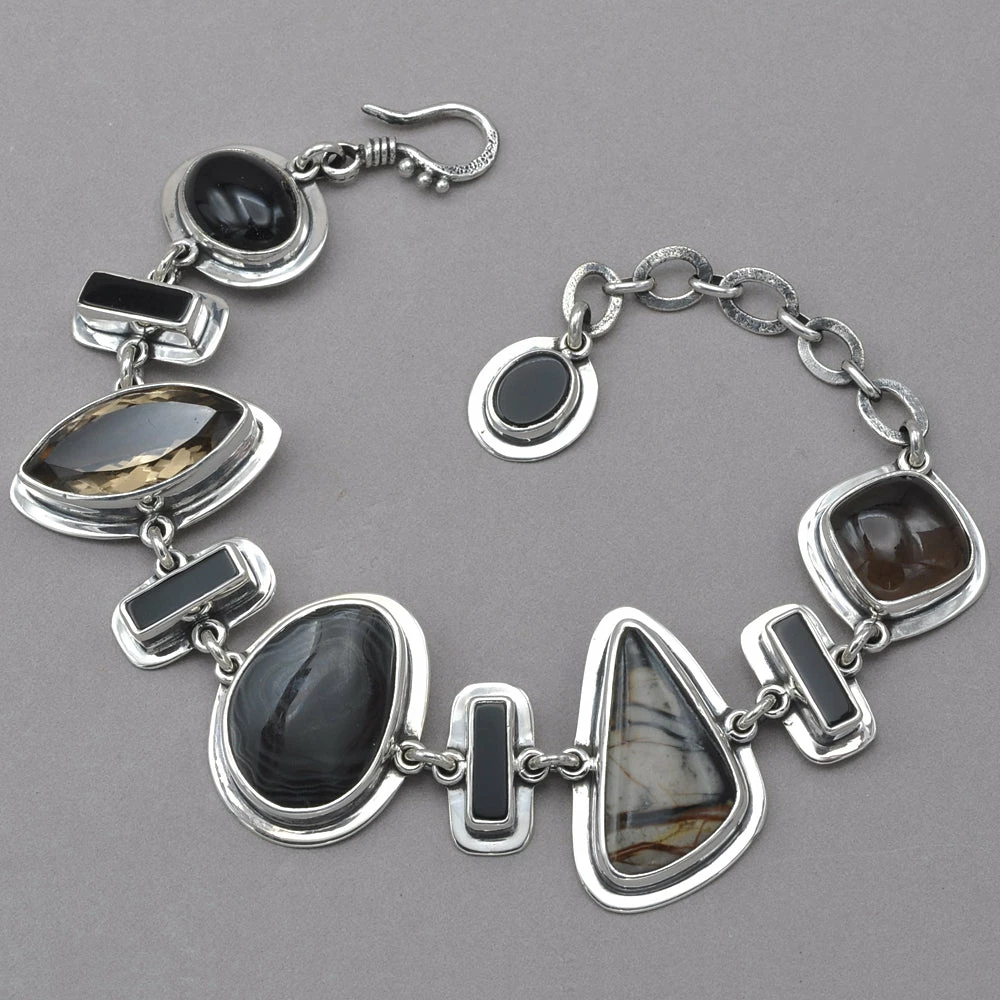 Tabra Onyx, Psilomelane, Chinese Writing Stone And Smoky Quartz Bracelet 3 Tabra Onyx, Psilomelane, Chinese Writing Stone And Smoky Quartz Bracelet