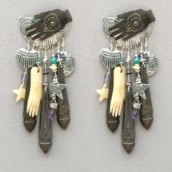 Tabra Vintage Hand Of Fatima Silver And Bronze Earrings