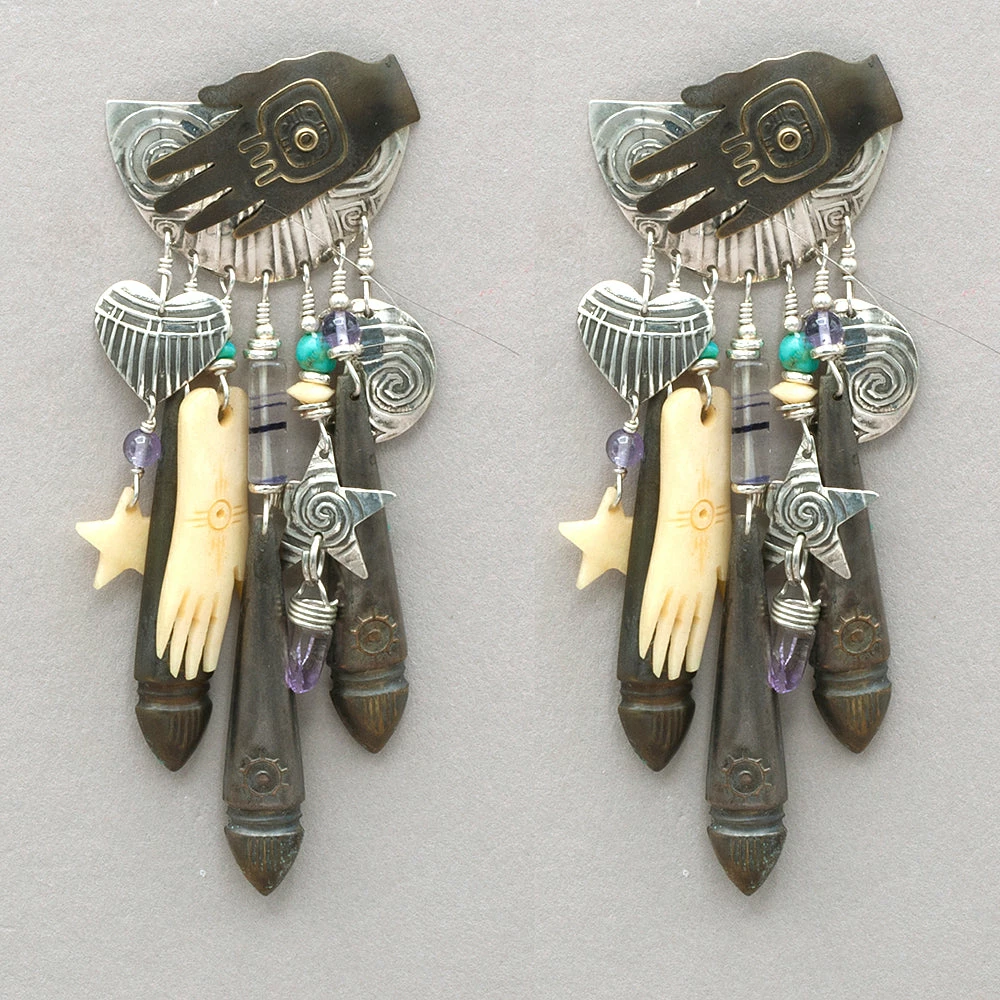 Tabra Vintage Hand Of Fatima Silver And Bronze Earrings 3 Tabra Vintage Hand Of Fatima Silver And Bronze Earrings