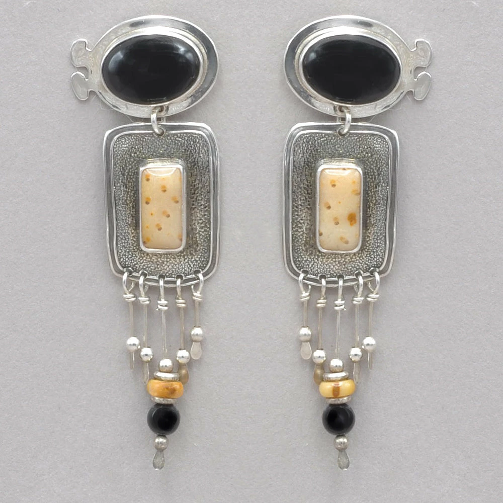 Tabra Vintage Onyx And Palmwood Earrings 3 Tabra Vintage Onyx And Palmwood Earrings