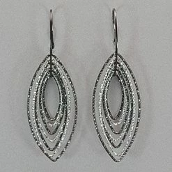 Azur Black And Silver Shimmering Pointed Oval Earrings