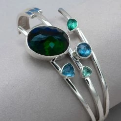 Lilly Barrack Green Quartz And London Blue Topaz Cuff Bracelet