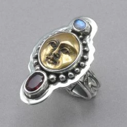 Tabra Bronze Face With Moonstone And Tourmaline Ring
