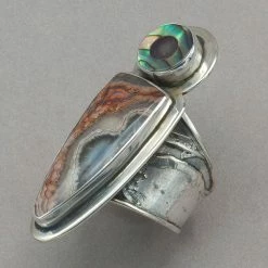 Tabra Abalone And Quartz Inlay With Agate Ring