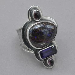 Tabra Boulder Opal And Amethyst Ring Rings