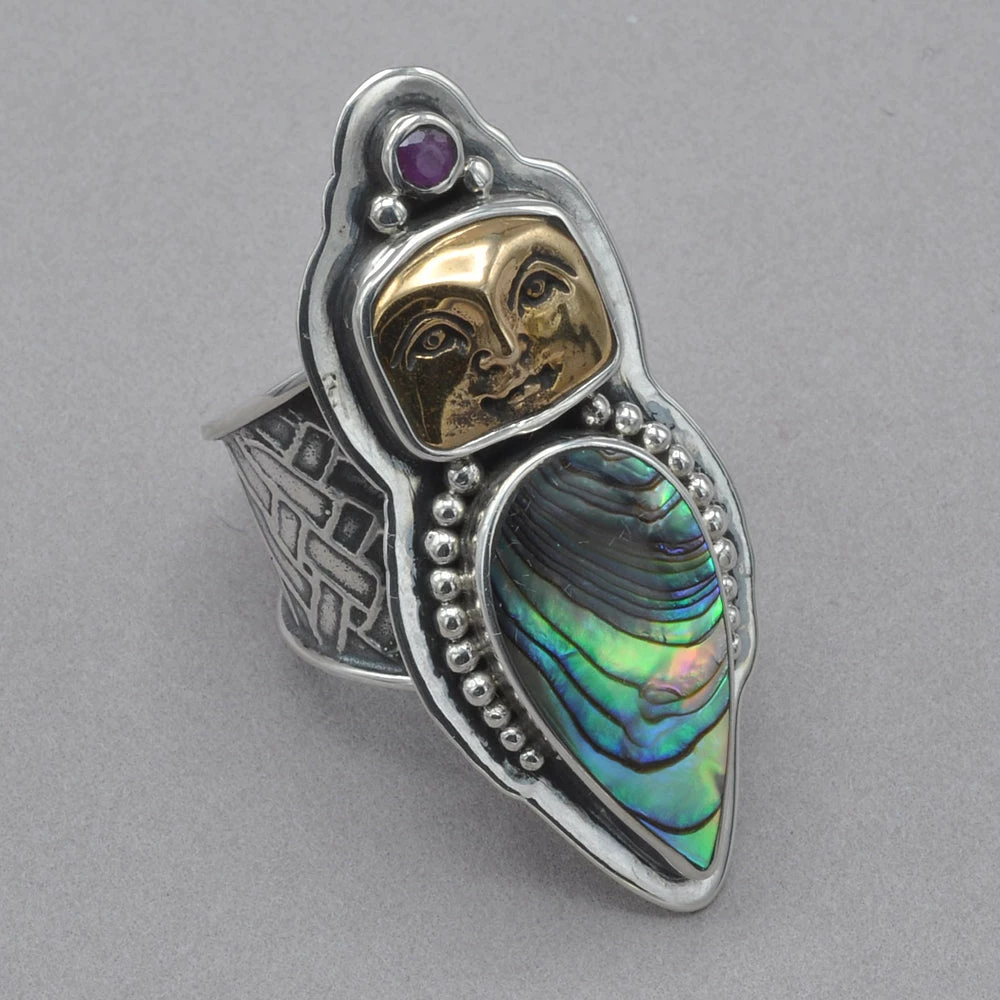 Rings Tabra Bronze Face And Abalone Ring 3 Rings Tabra Bronze Face And Abalone Ring