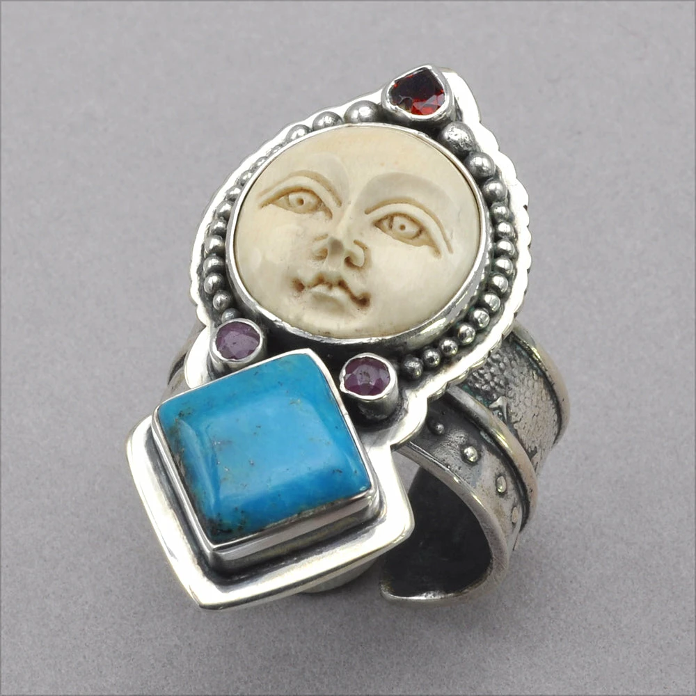 Tabra Bone Face With Turquoise Ring Rings 3 Tabra Bone Face With Turquoise Ring Rings