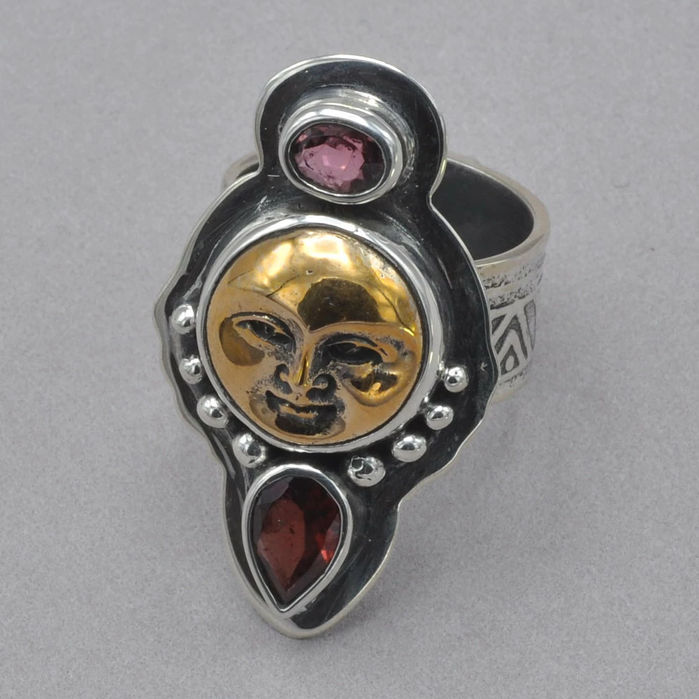 Tabra Bronze Face With Garnet Ring Rings 3 Tabra Bronze Face With Garnet Ring Rings