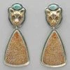 Tabra Jade, Bronze Jaguar And Petrified Palmwood Earrings 2 Tabra Jade, Bronze Jaguar And Petrified Palmwood Earrings