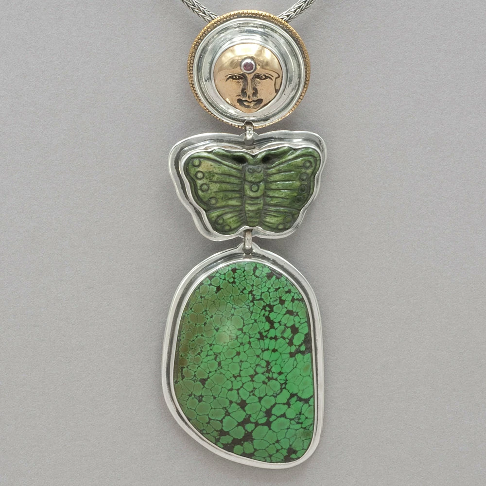 Tabra Sun Face, Unakite Butterfly And Turquoise Pendant Pendants 3 Tabra Sun Face, Unakite Butterfly And Turquoise Pendant Pendants